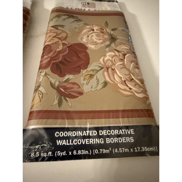Ralph Lauren Kathleen Border Tea Wallpaper Border 82802210 8.5 Sq Feet Set Of 2 - Picture 3 of 4